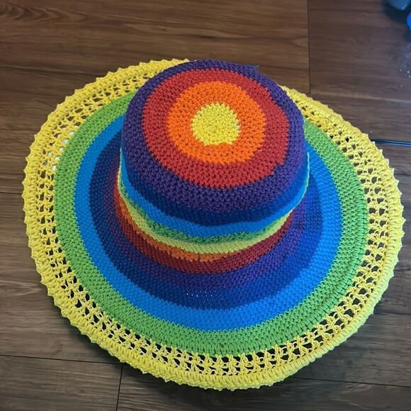 BRAND NEW Hand Knit Crochet Hat - Rainbow - Never Worn - Picture 2 of 3